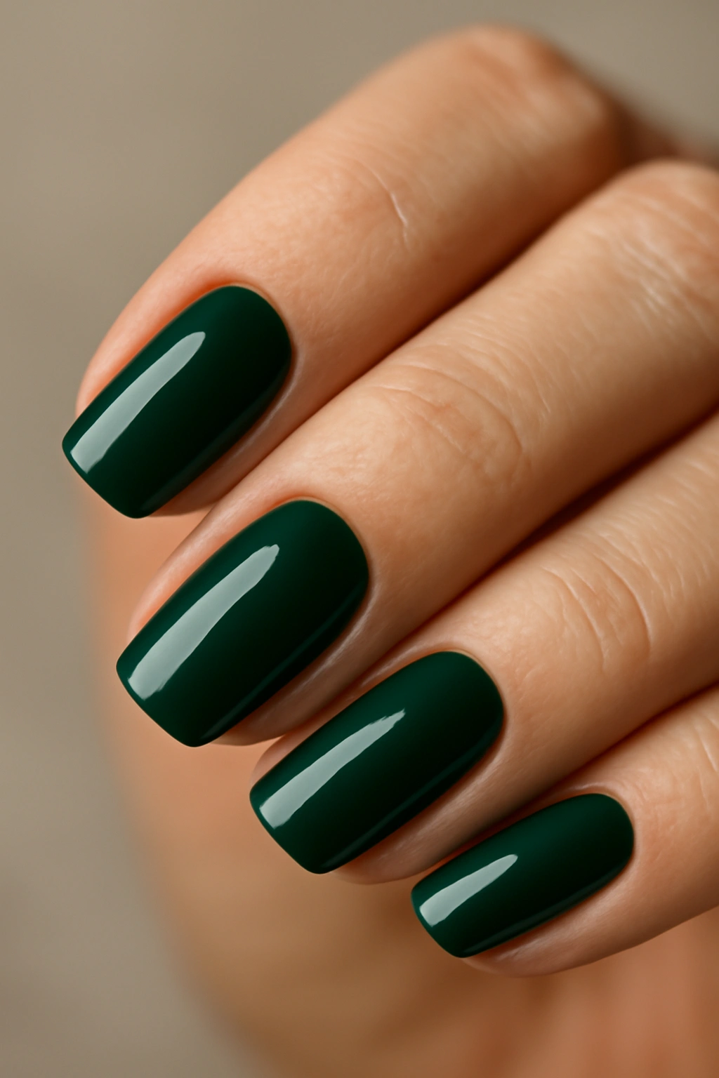 Emerald green nails on a neutral background