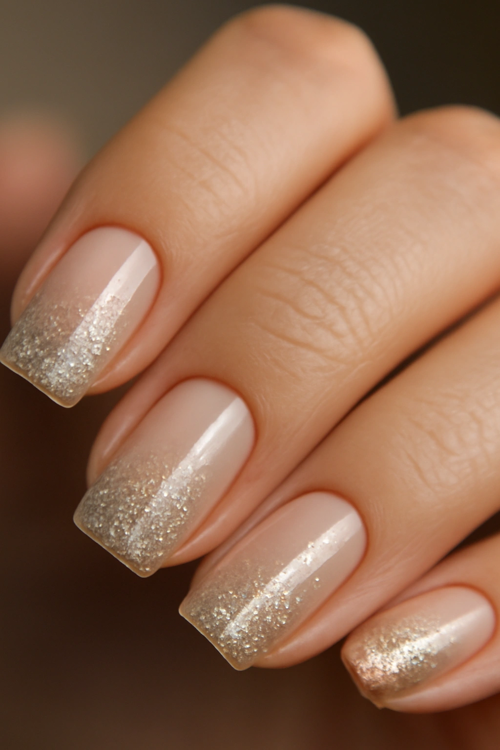 Square nails with glitter gradient from base color to tip