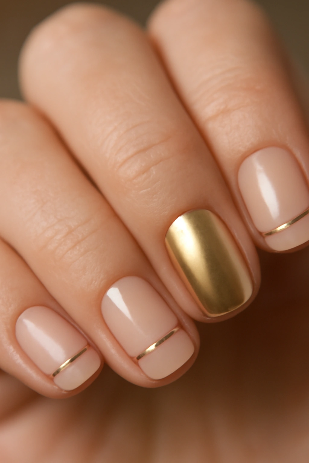 Nail design with metallic gold/rose gold/silver accents