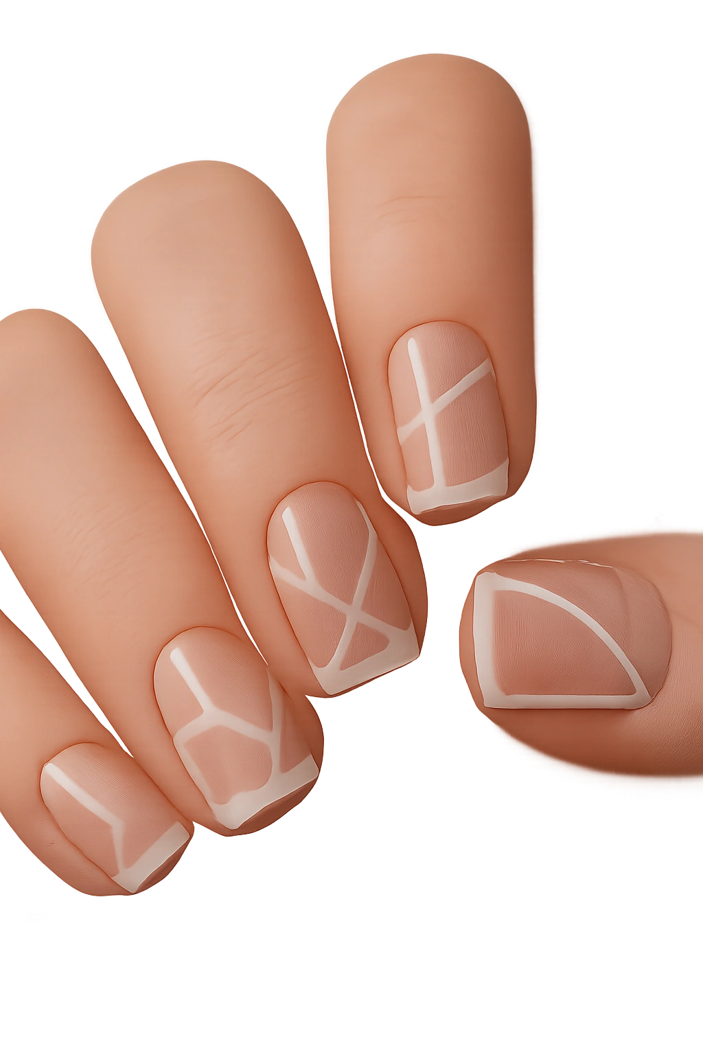 Nails with negative space geometric design on square nails