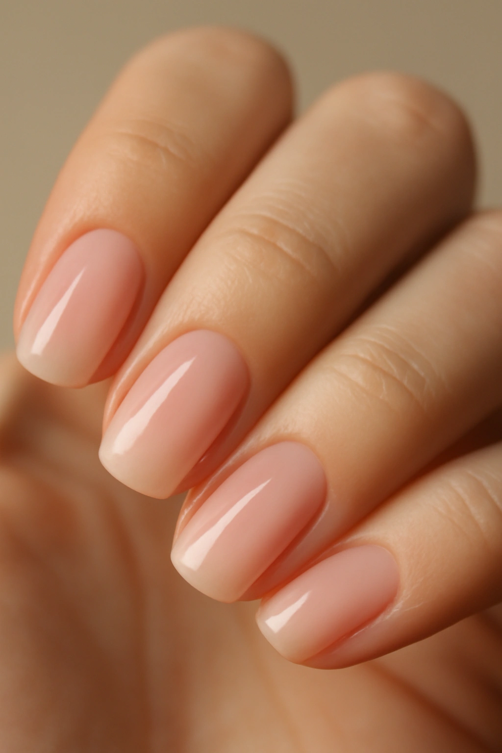 Close-up of milky pink nails with a translucent pink glow