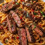 Sweet And Spicy Garlic Steak Pasta
