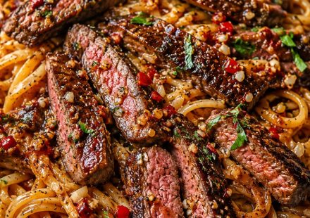 Sweet And Spicy Garlic Steak Pasta