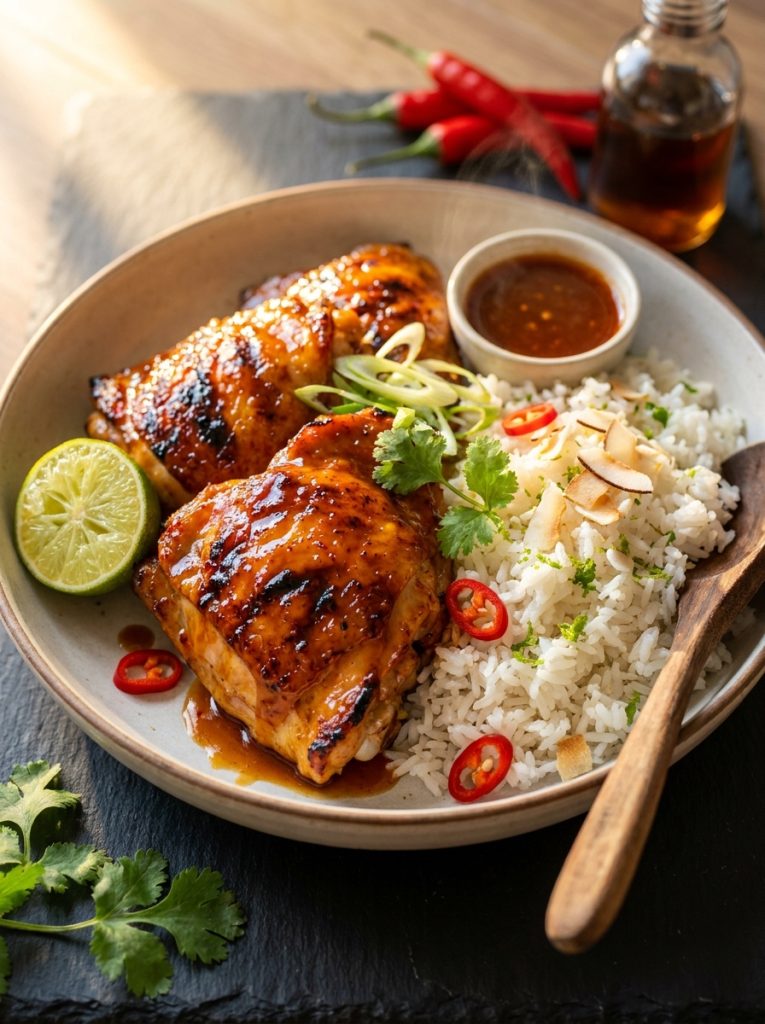 Spicy Maple Chicken And Coconut Rice
