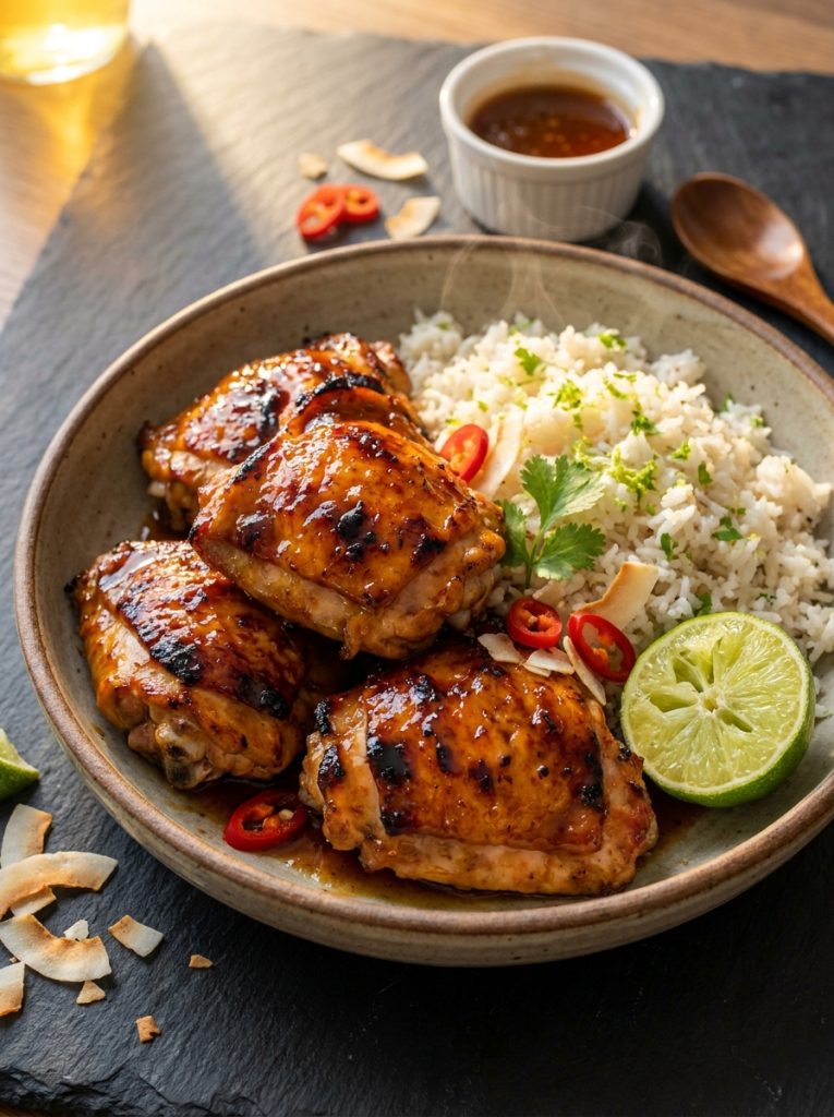 Spicy Maple Chicken And Coconut Rice