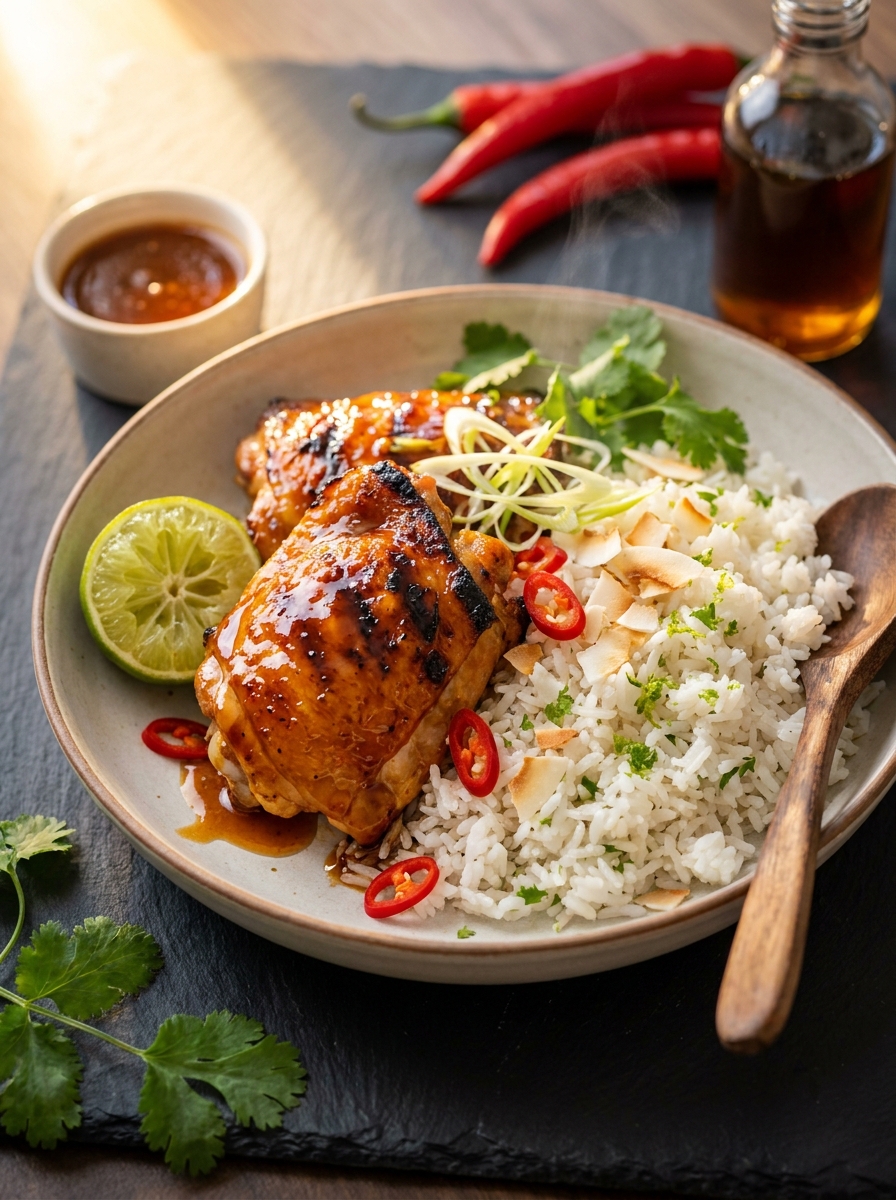 Spicy Maple Chicken And Coconut Rice